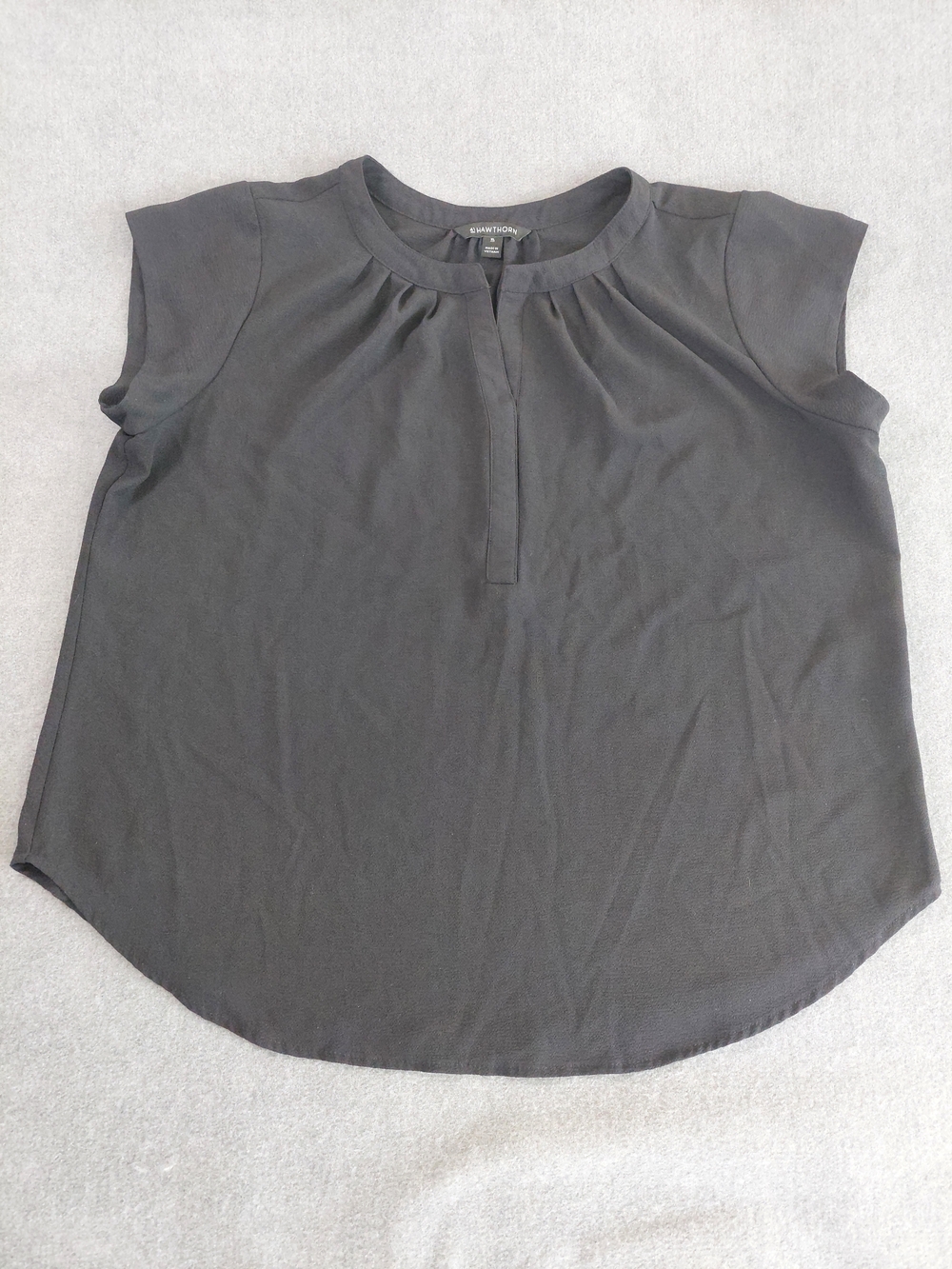 41 Hawthorn Black Cap Sleeve Split Neck Blouse XL Minimalist Workwear Mixed Medi - Picture 2 of 8
